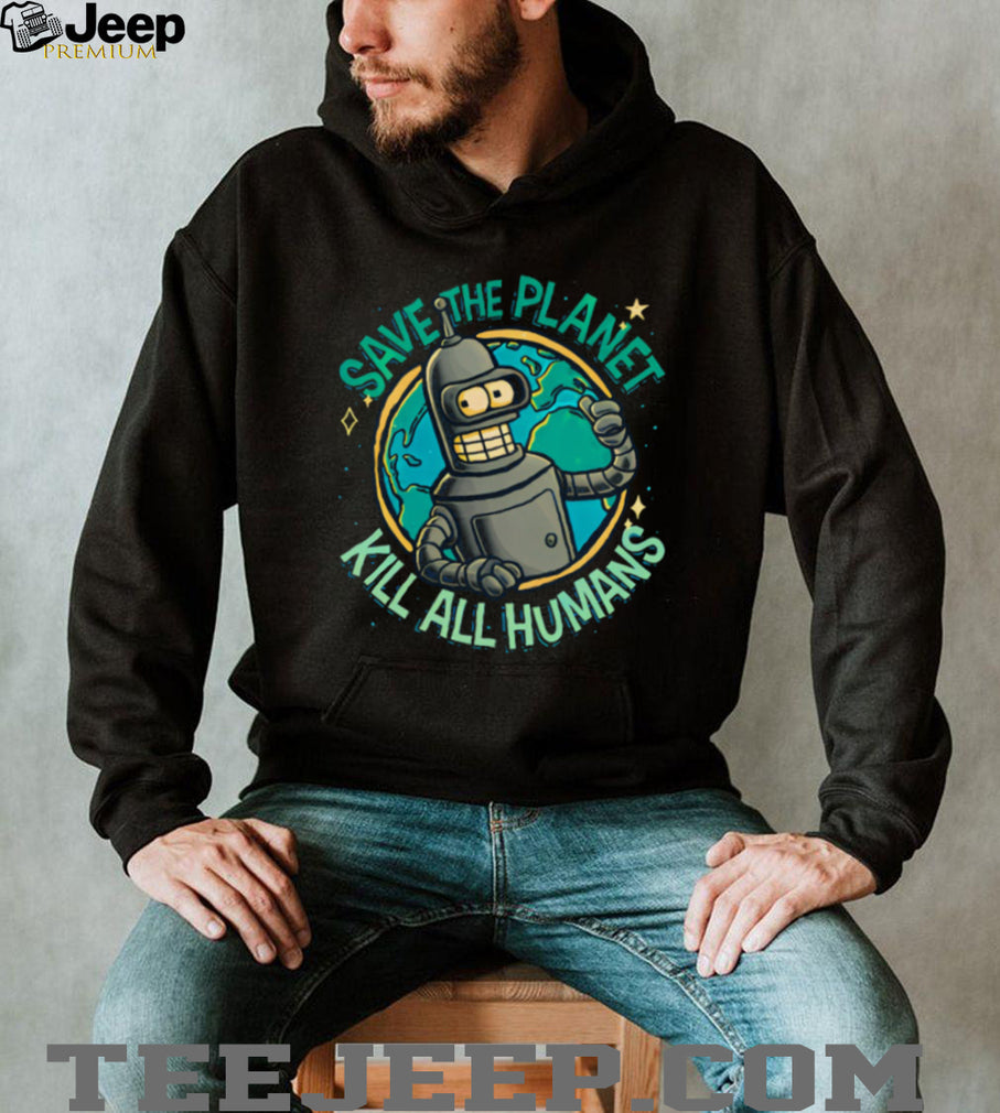 Futurama Bender Save The Planet Kill All Humans Retro Sci Fi T Shirt