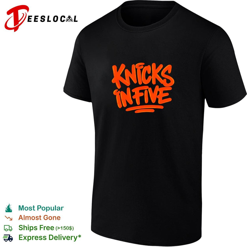 Knicks in five hand lettered graffiti style basketball graphic shirt