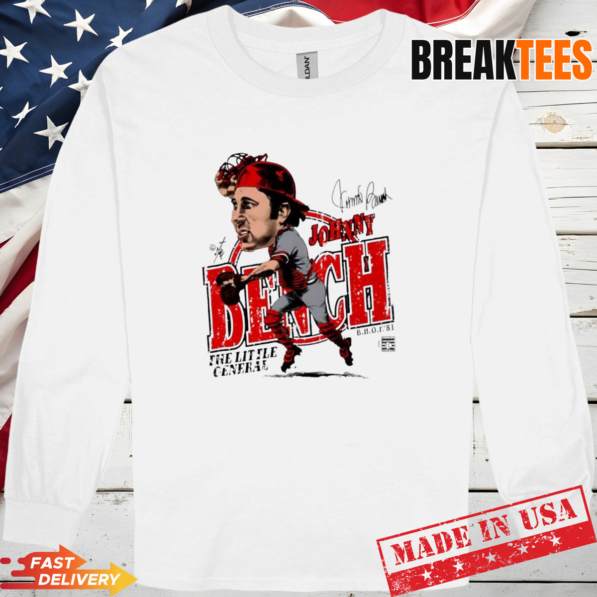 Johnny Bench Cincinnati Reds MLB Bruce Stark collection signature t-shirt