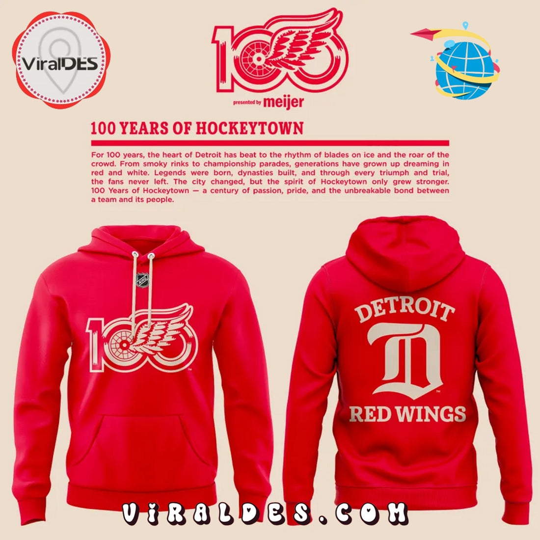 100 Years Of Hockeytown Detroit Red Wings Hoodie
