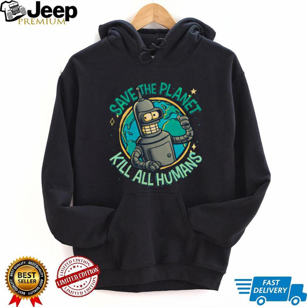 Futurama Bender Save The Planet Kill All Humans Retro Sci Fi T Shirt