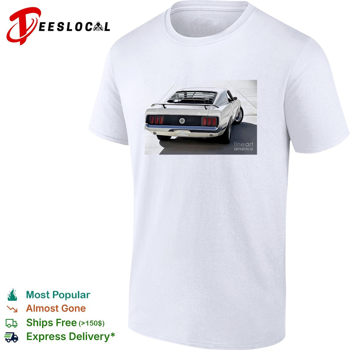 1969 Ford Mustang Fastback Classic Muscle Car Rear View shirt