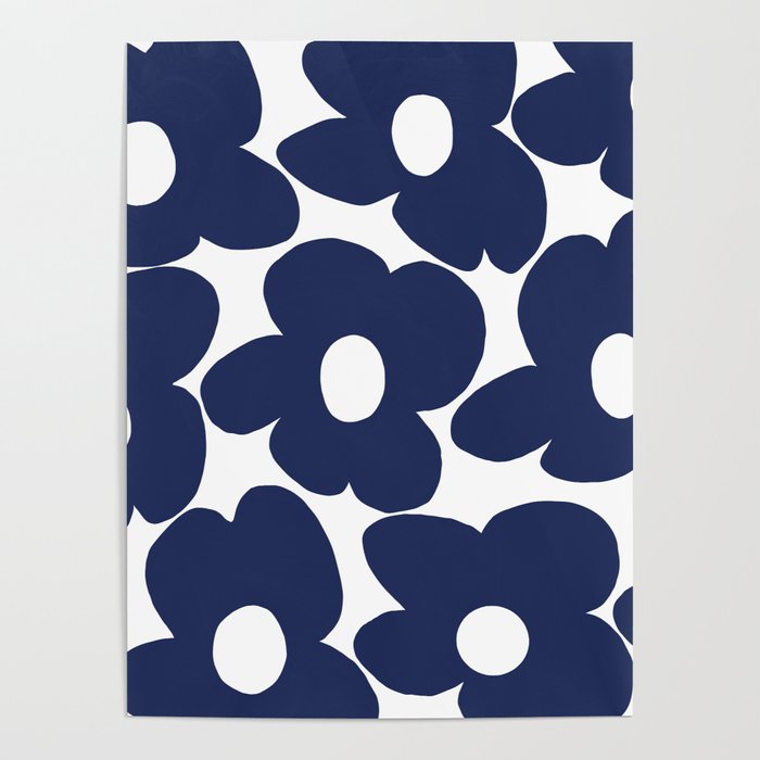 Large Dark Blueberry Blue Retro Flowers White Background #decor #society6 #buyart Poster Gallery Image 4