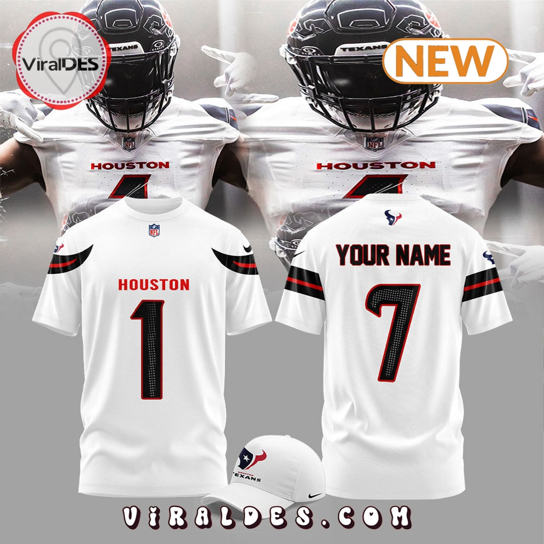 2024 Houston Texans White T-Shirt, Jogger, Cap
