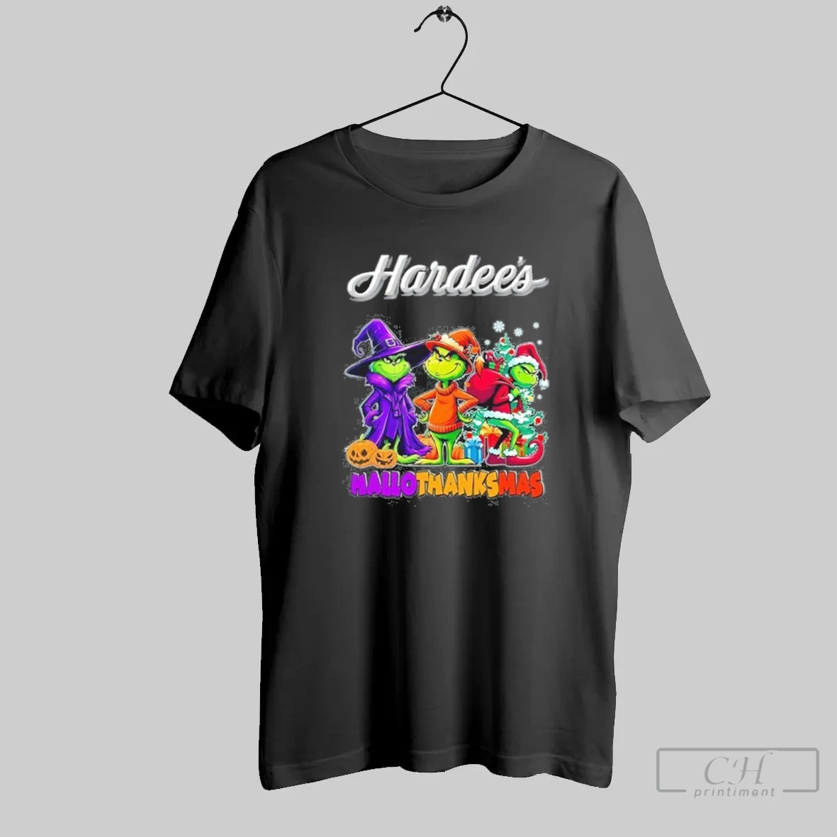 2025 The Grinch Hardees Logo Hallothanksmas T Shirt