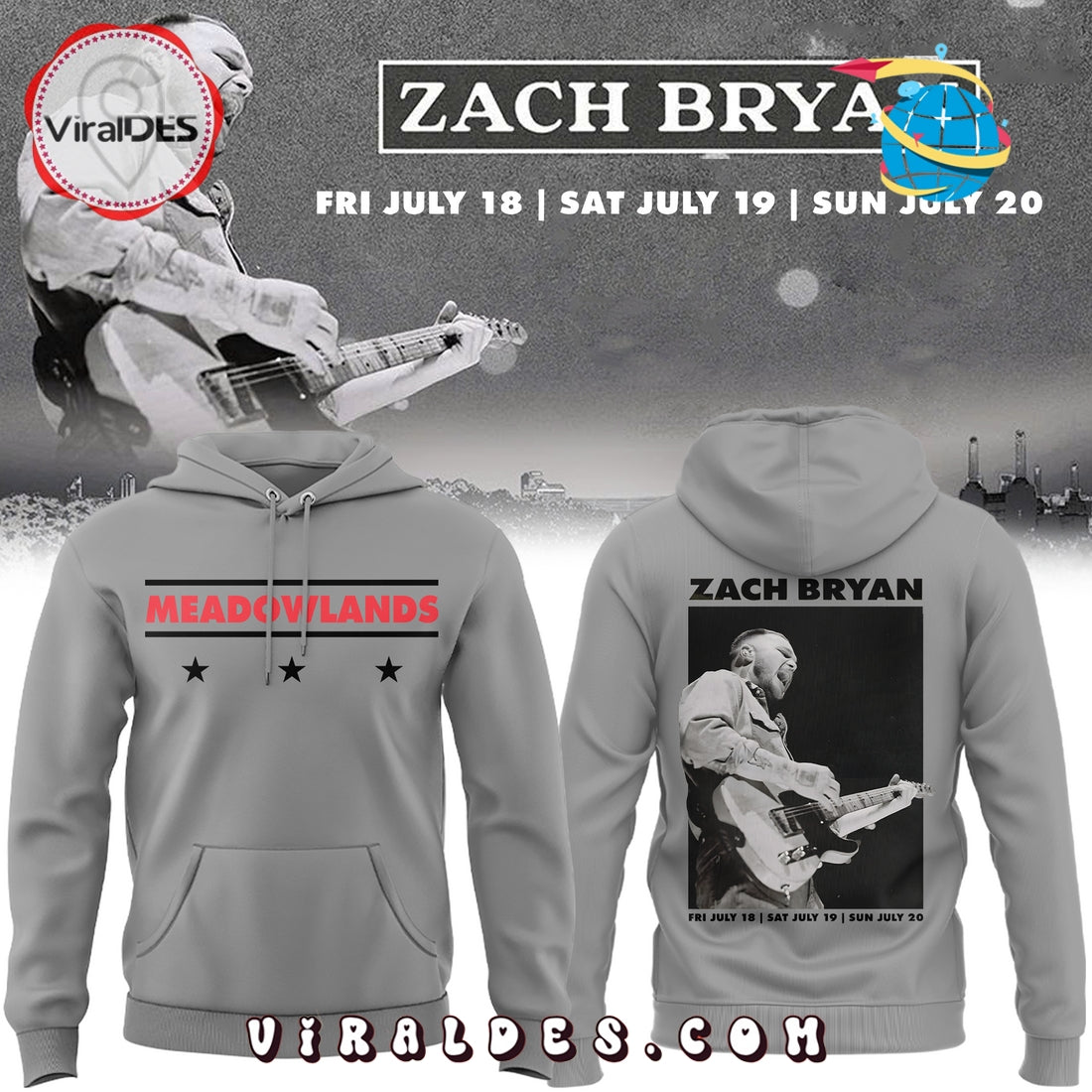 2025 Zach Bryan Meadowlands Grey Hoodie, Long Pants