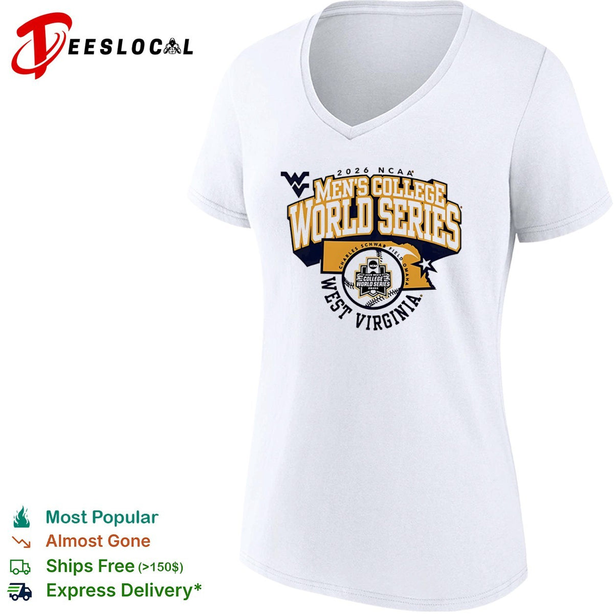 2026 NCAA Men’s College World Series West Virginia Mountaineers Omaha baseball shirt
