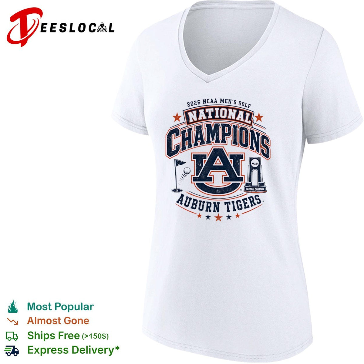 2026 NCAA Men’s Golf National Champions Auburn Tigers Logo Trophy Golf Ball shirt