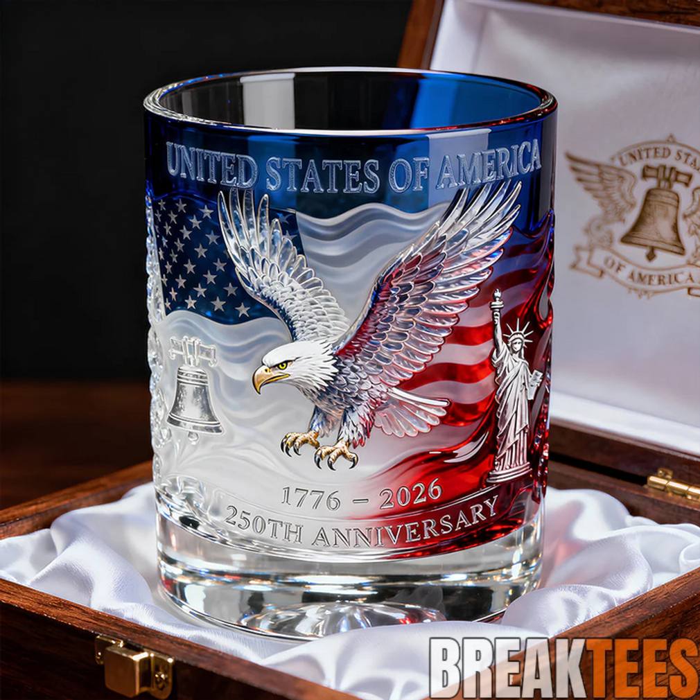 250th Anniversary Bald Eagle American Flag Whiskey Glass – 4th of July Gift