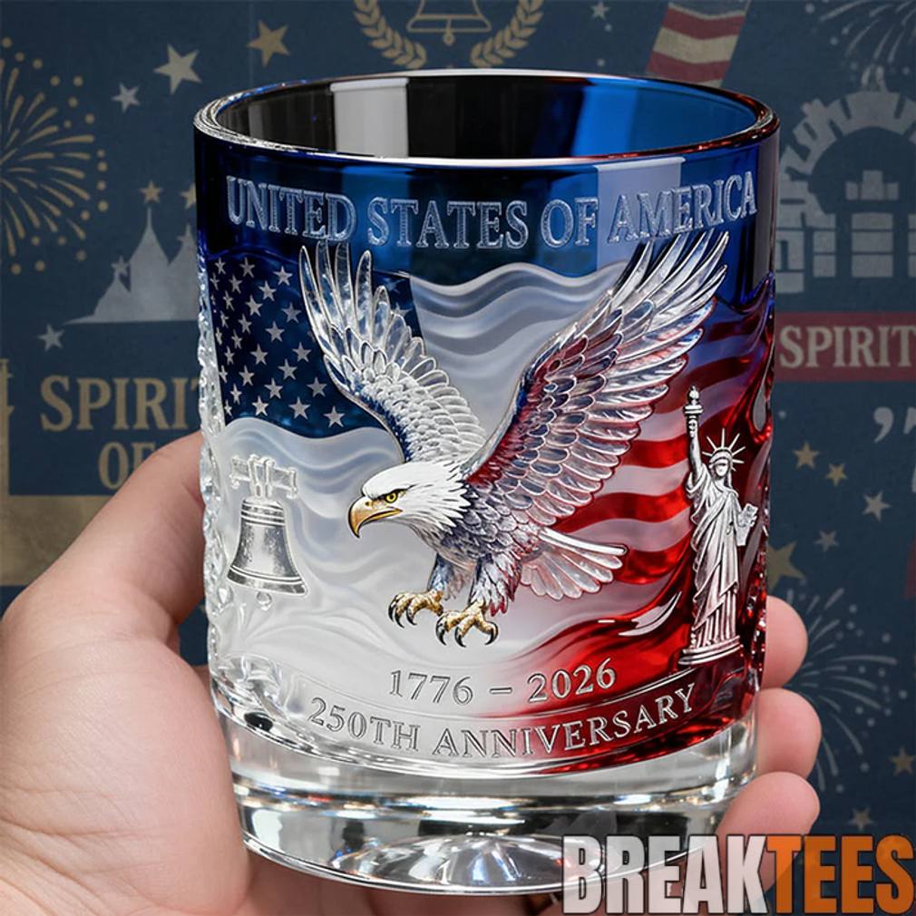 250th Anniversary Bald Eagle American Flag Whiskey Glass – 4th of July Gift