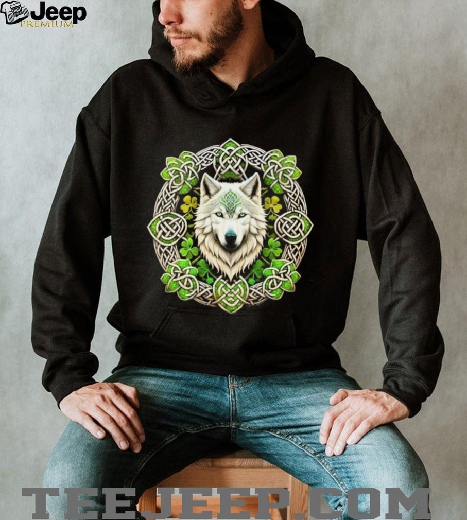 White Wolf Celtic Knot Shamrock St. Patrick’s Day Artistic T Shirt