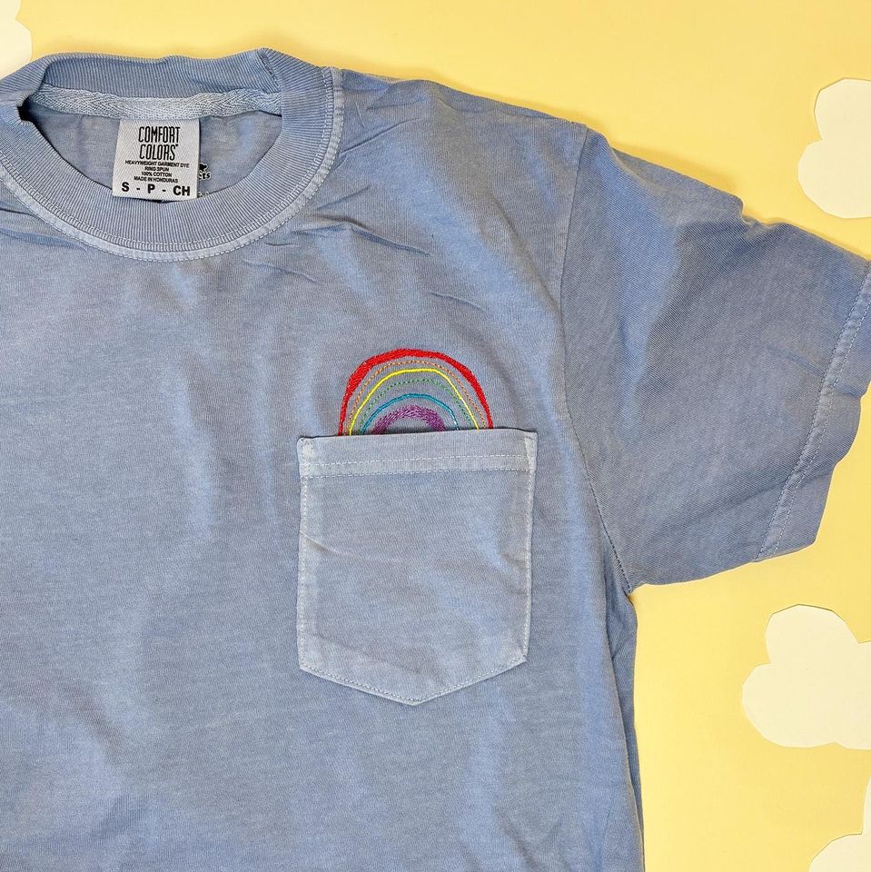 Unisex Rainbow Embroidered Pocket T-Shirt