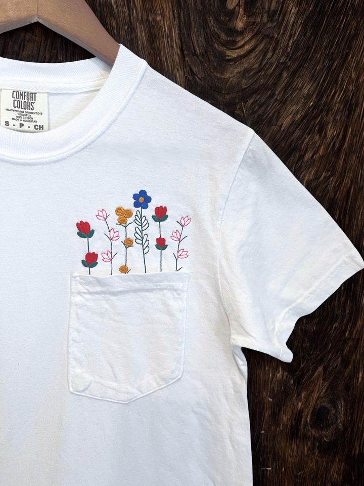 Floral Embroidered Pocket T-Shirt