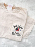 God Bless the USA Embroidered Pocket T-Shirt American Flag