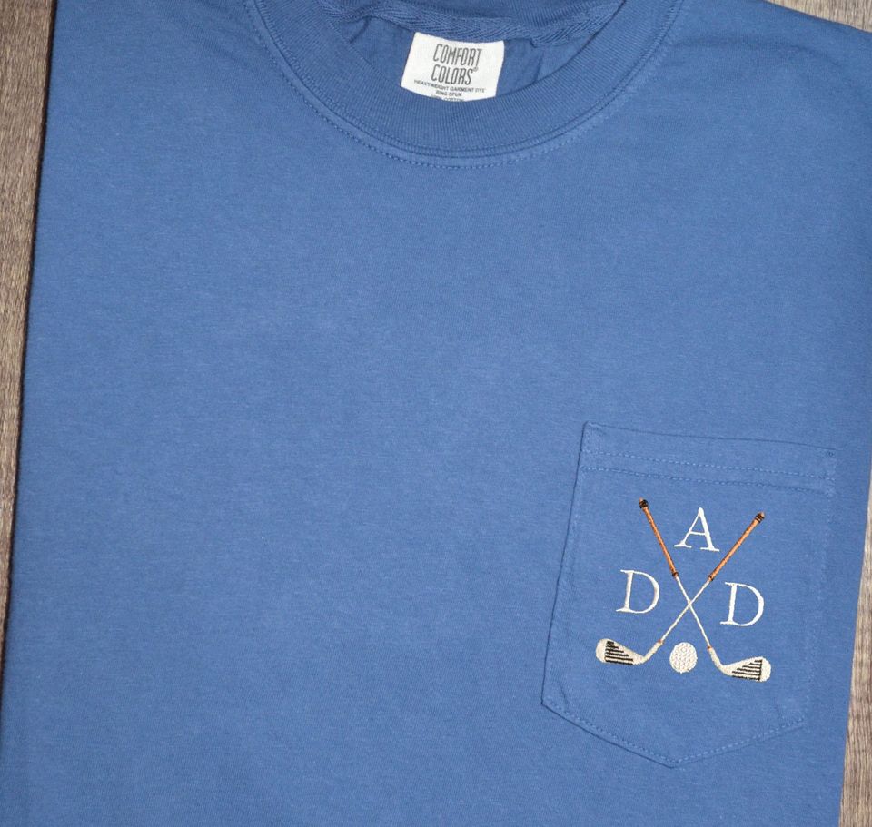 Custom Embroidered Pocket T-Shirt with Golf Design and Initials - Dad