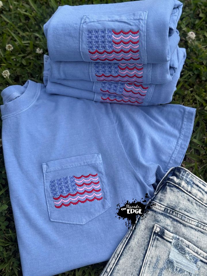 Flag Embroidered Pocket T-Shirt