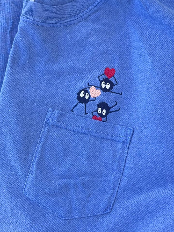 Heart Stealing Monsters Peekapoo Face Embroidered Pocket T-Shirt - Unisex Short Sleeve