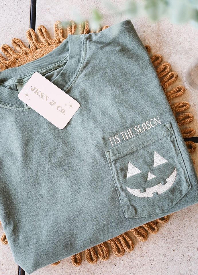 Jack-O-Lantern Embroidered Pocket T-Shirt