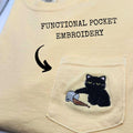 Embroidered Cat Pocket T-Shirt - Cotton Tee