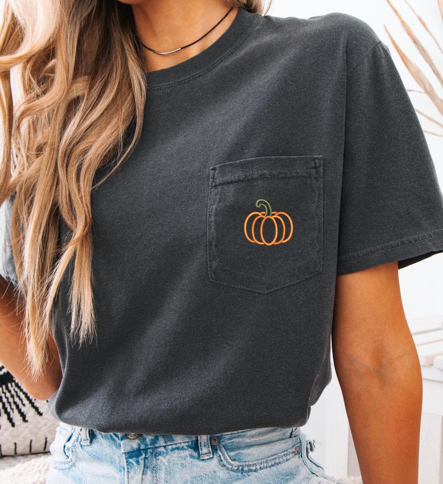 Embroidered Pumpkin Pocket T-Shirt