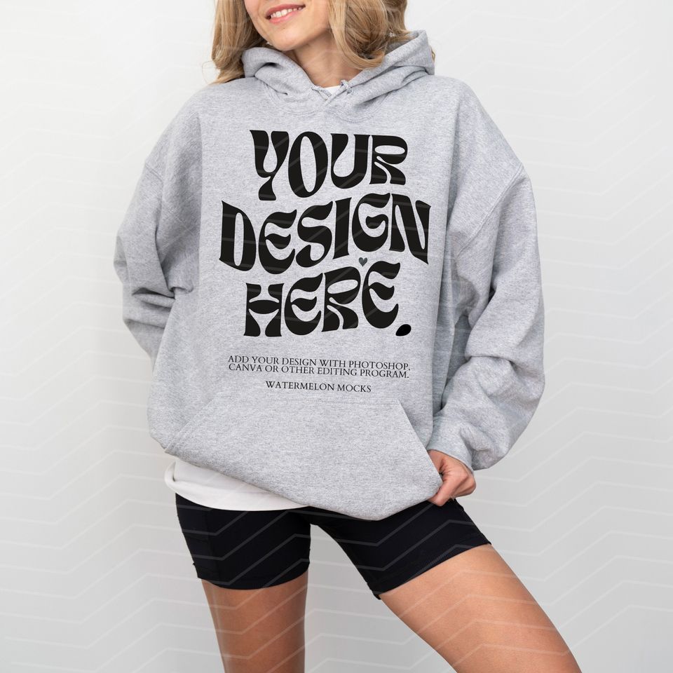 Gildan 18500 Sport Grey Gildan Mockup Gray Hoodie Mockup Athletic Grey 18500 Hoodie Mockup Grey Oversized Hoodie Mockup Hooded Mock up Model