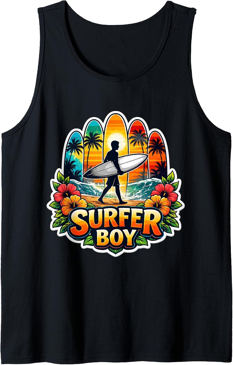 Surfer Boy Surfing Lover Hybiscus Flowers Merch