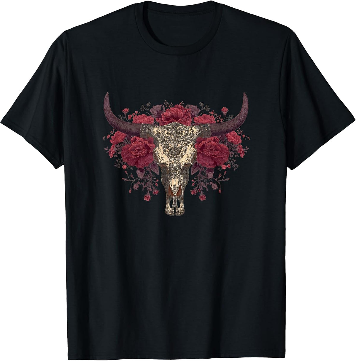 Floral Western Skull Art Cow Roses Boho Style