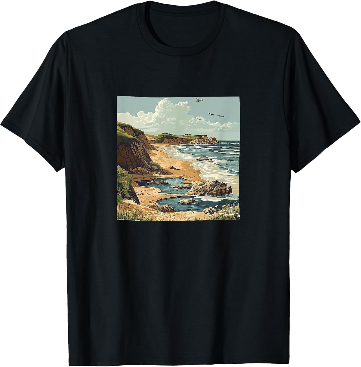 Beach With Tide Pools Vintage Vector Design Merch