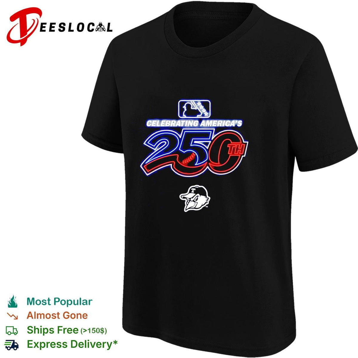 Celebrating America’s 250th MLB Trenton Thunder baseball logo red white and blue shirt