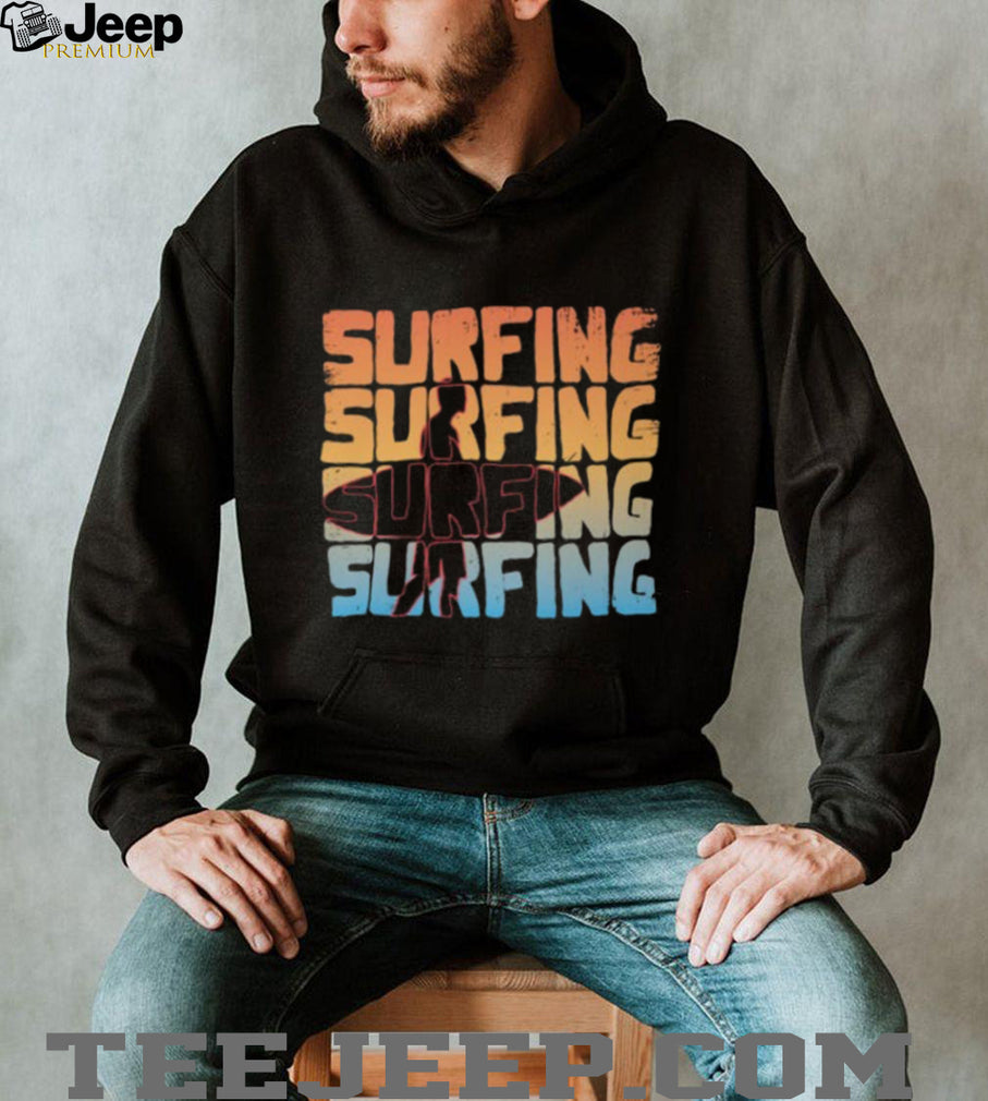 Retro Stacked “Surfing” Text Silhouette Vintage Summer Surf T shirt