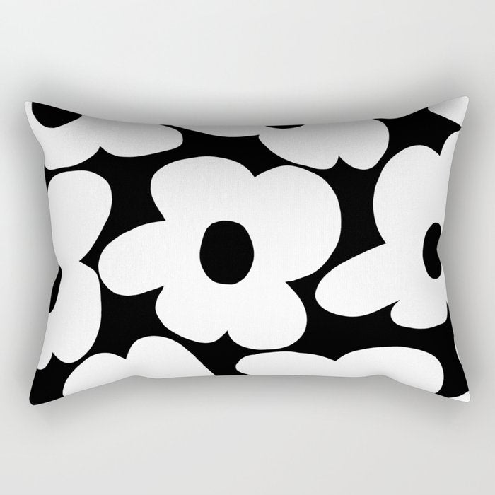 White Retro Flowers Black Background #decor #society6 #buyart Rectangular Pillow Gallery Image 2