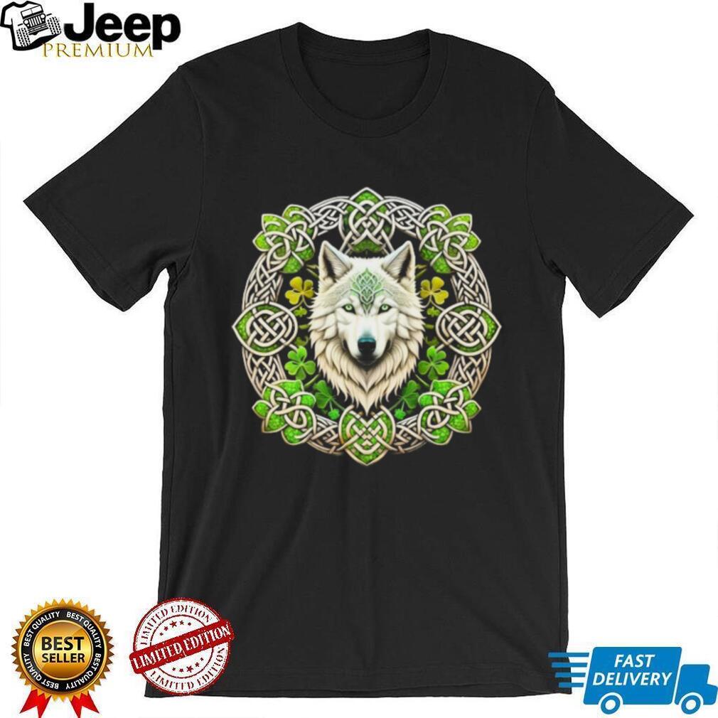 White Wolf Celtic Knot Shamrock St. Patrick’s Day Artistic T Shirt