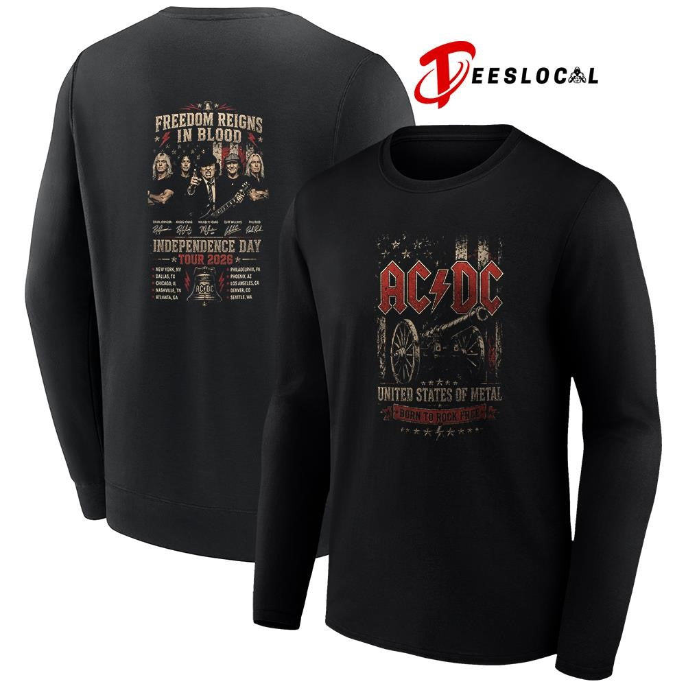 ACDC Independence day tour United States of metal born to rock free graphic signature shirt