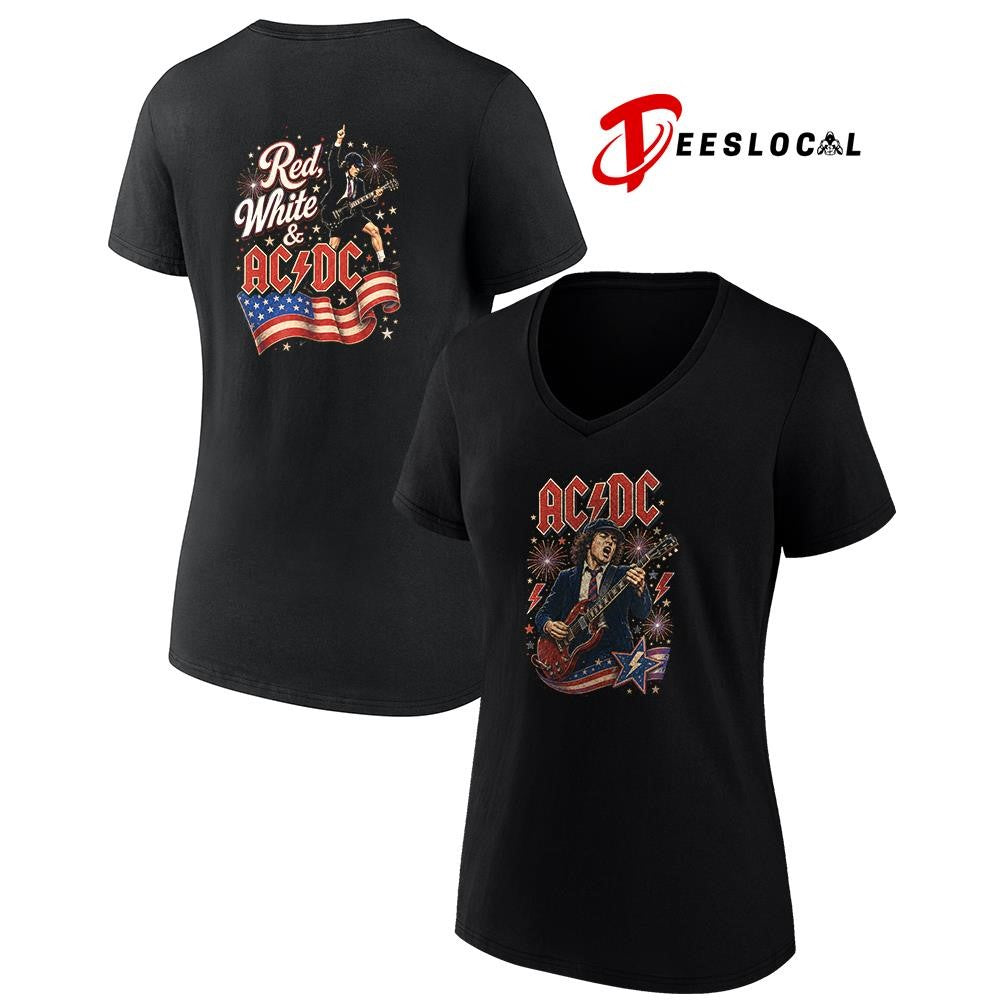 ACDC red white USA flag graphic shirt