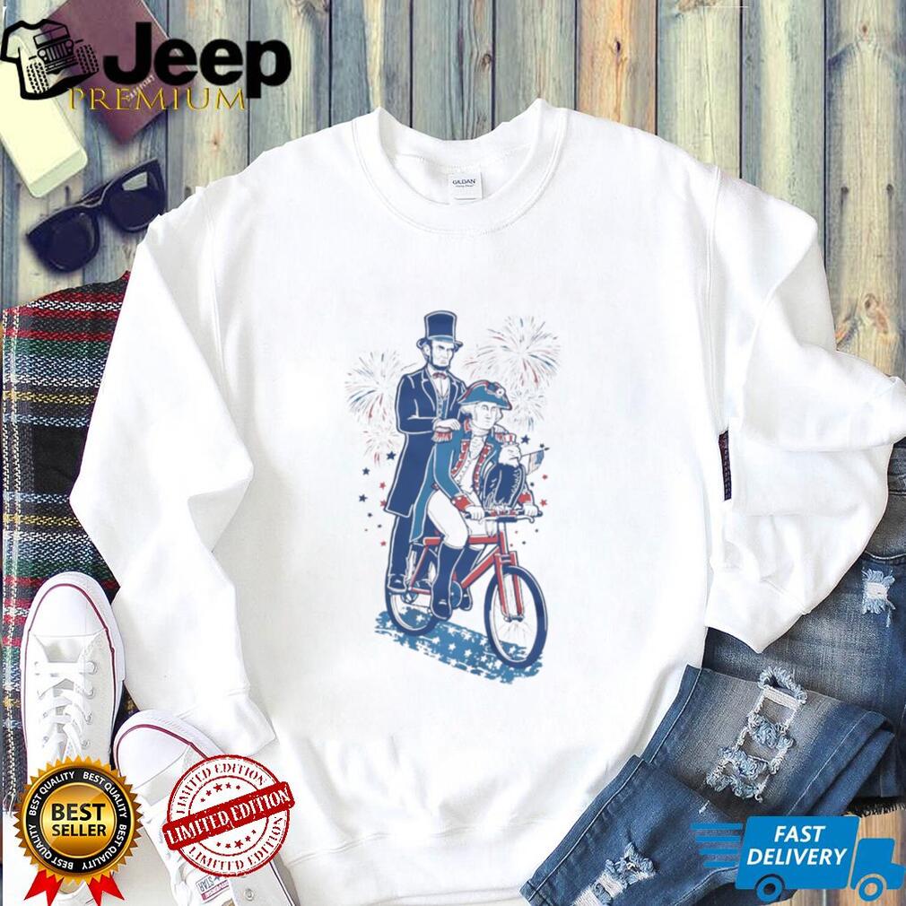 Abe Lincoln and George Washington Riding Tandem Bike Patriotic T Shirt