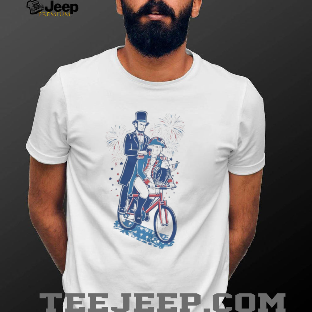 Abe Lincoln and George Washington Riding Tandem Bike Patriotic T Shirt