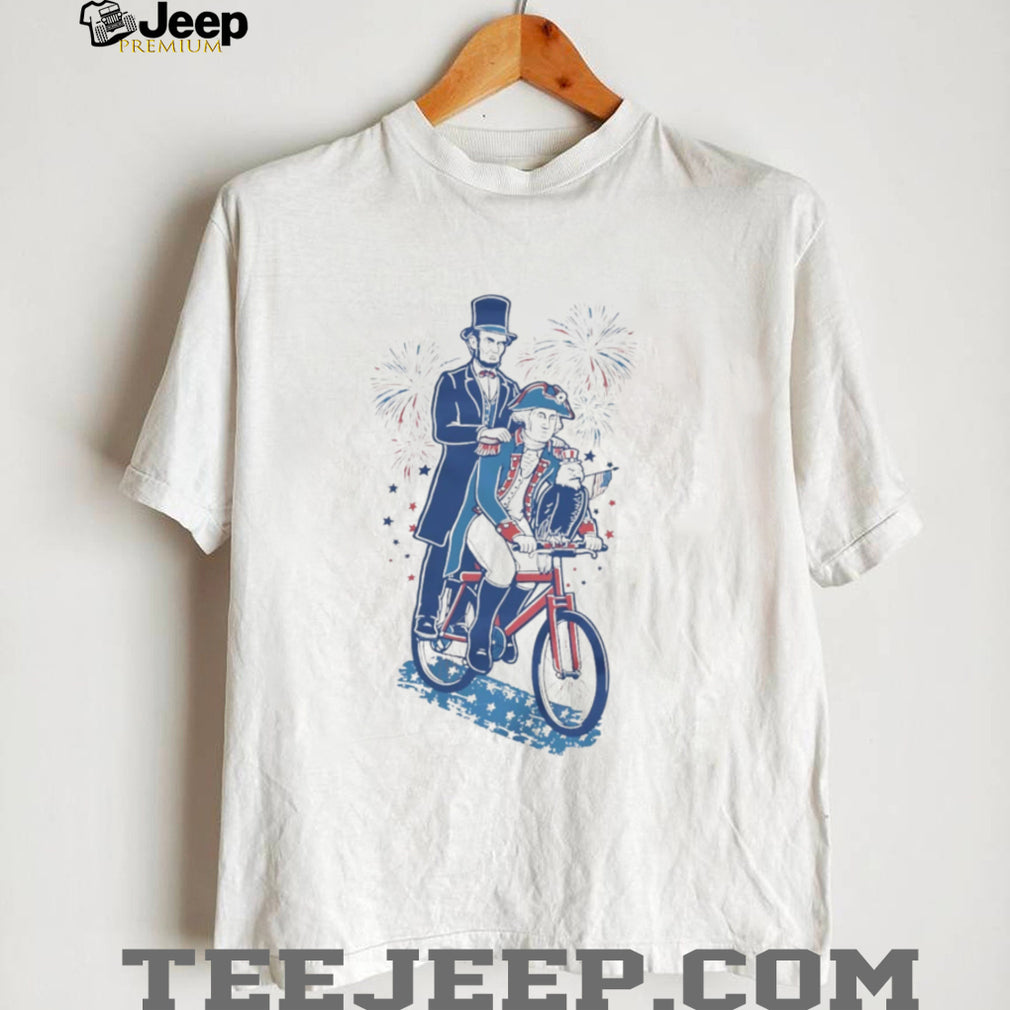 Abe Lincoln and George Washington Riding Tandem Bike Patriotic T Shirt
