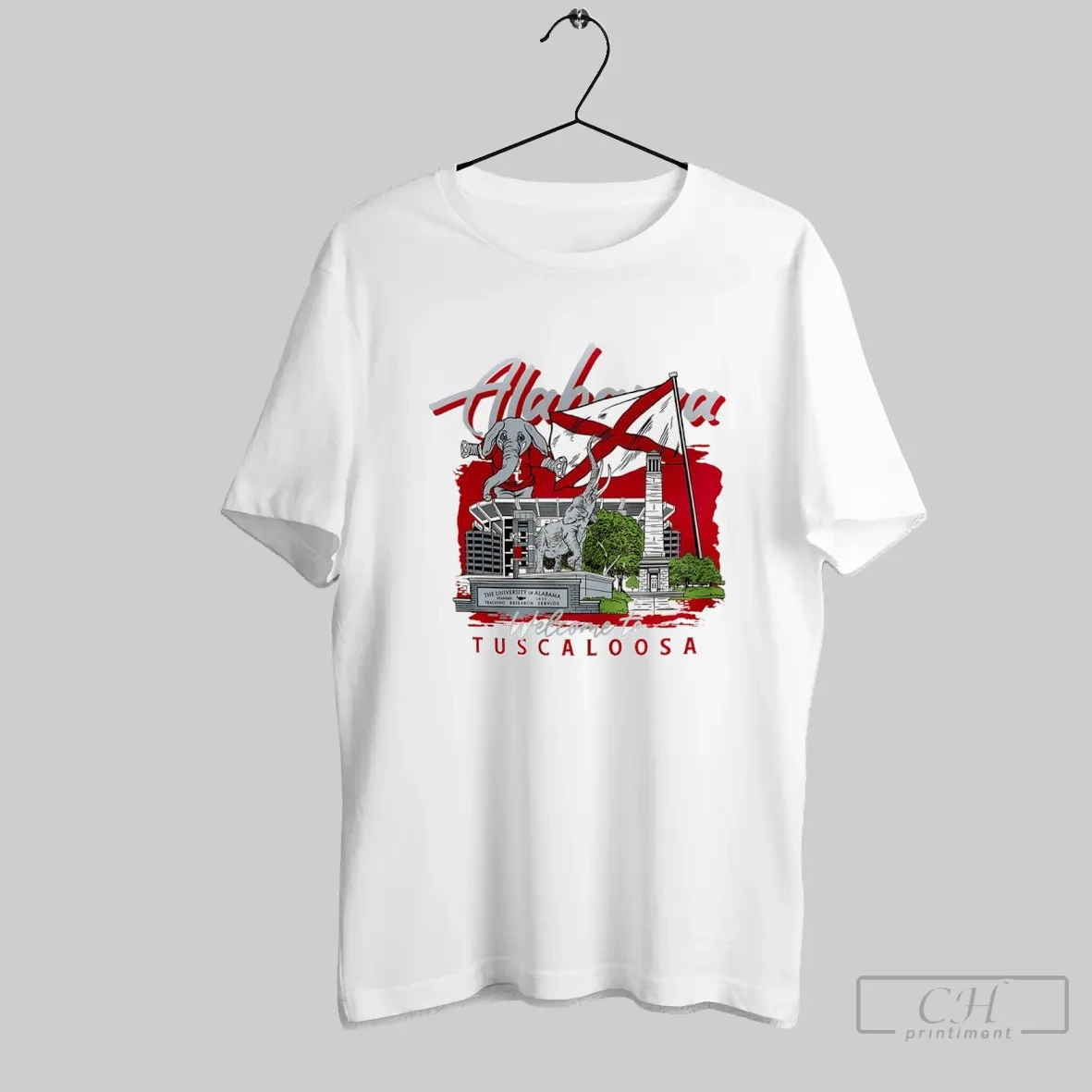Alabama Crimson Football Welcome To Tuscaloosa Hand Drawn Campus Masot T Shirt