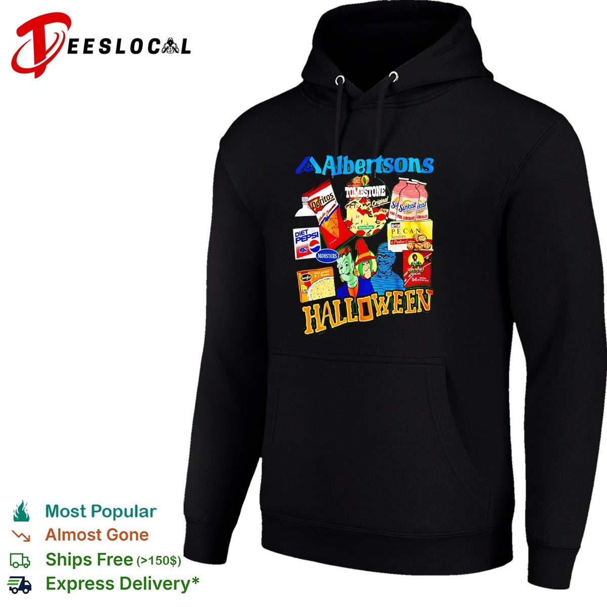 Albertsons Halloween treats candy monsters retro design shirt