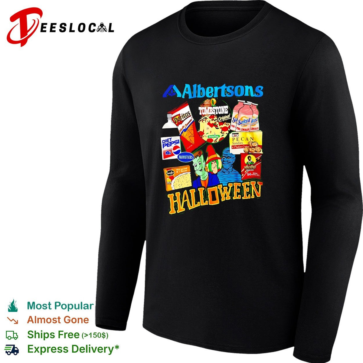 Albertsons Halloween treats candy monsters retro design shirt