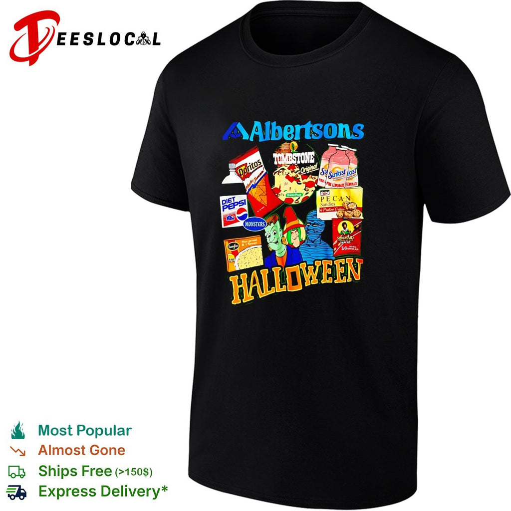 Albertsons Halloween treats candy monsters retro design shirt