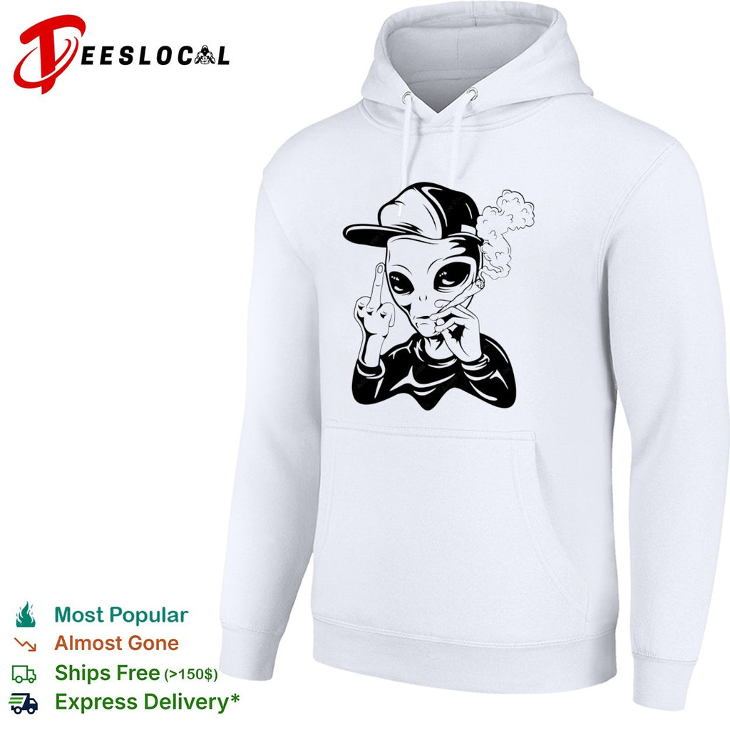 Alien smoking weed flipping off middle finger rap shirt