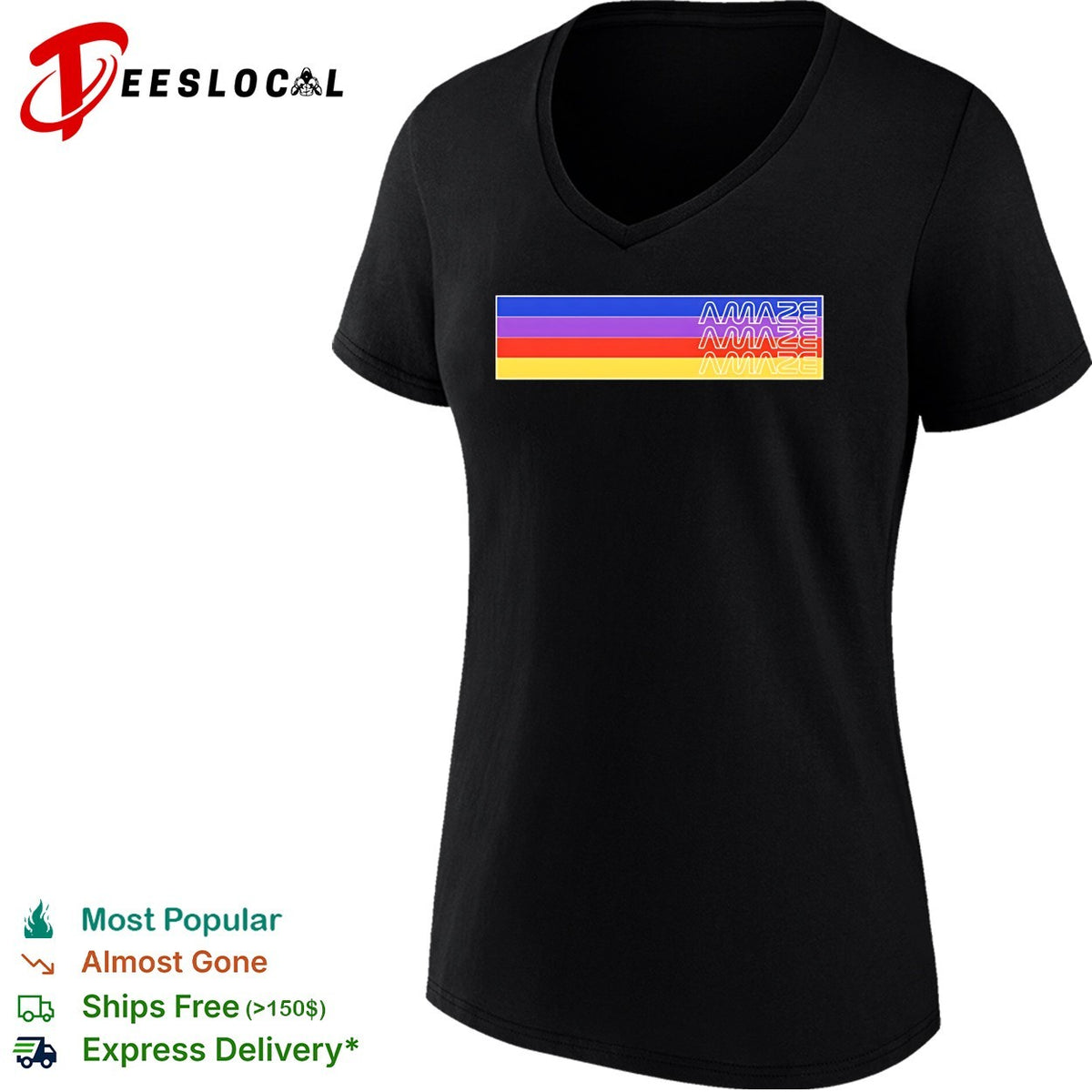 Amaze retro neon stripes rainbow bold graphic shirt