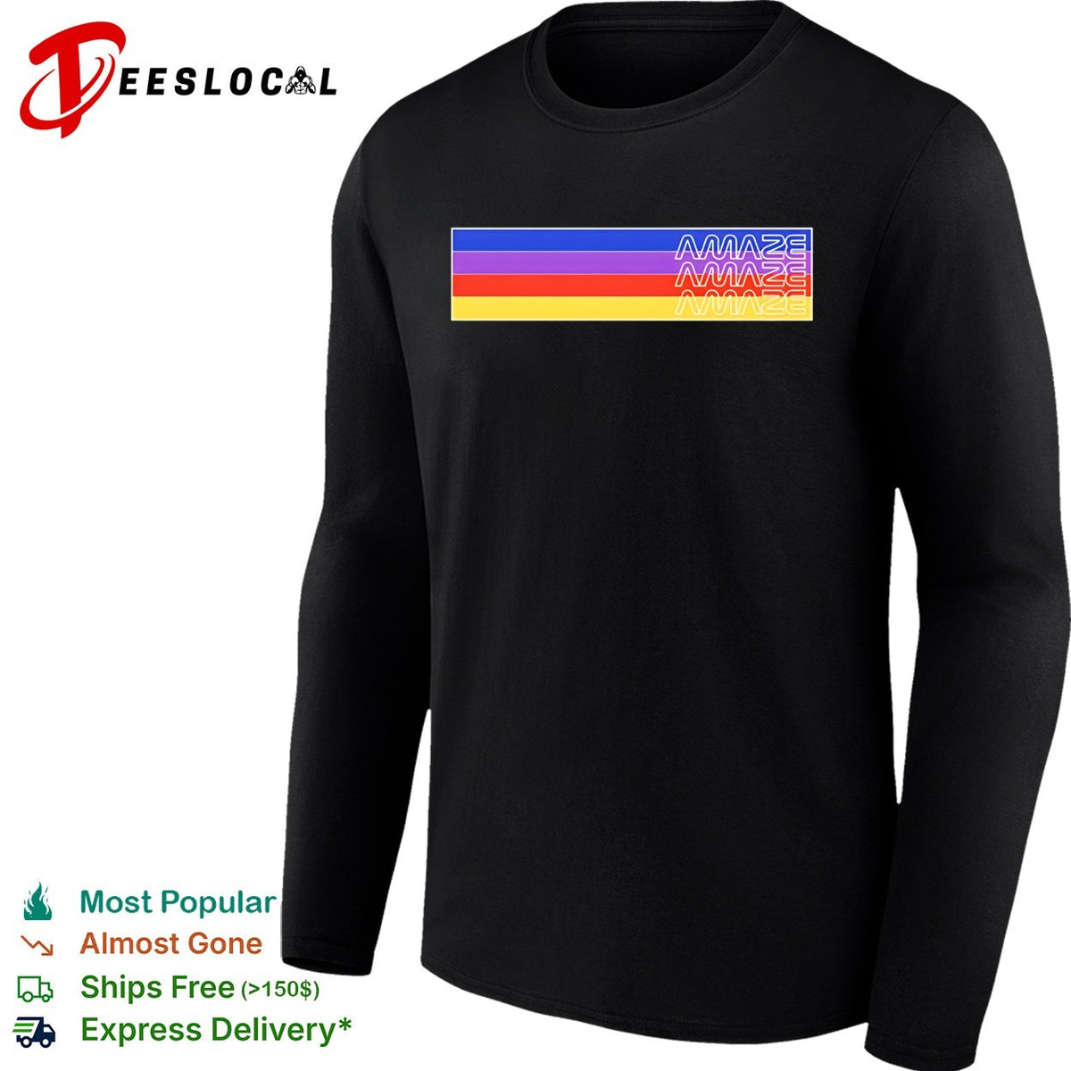 Amaze retro neon stripes rainbow bold graphic shirt