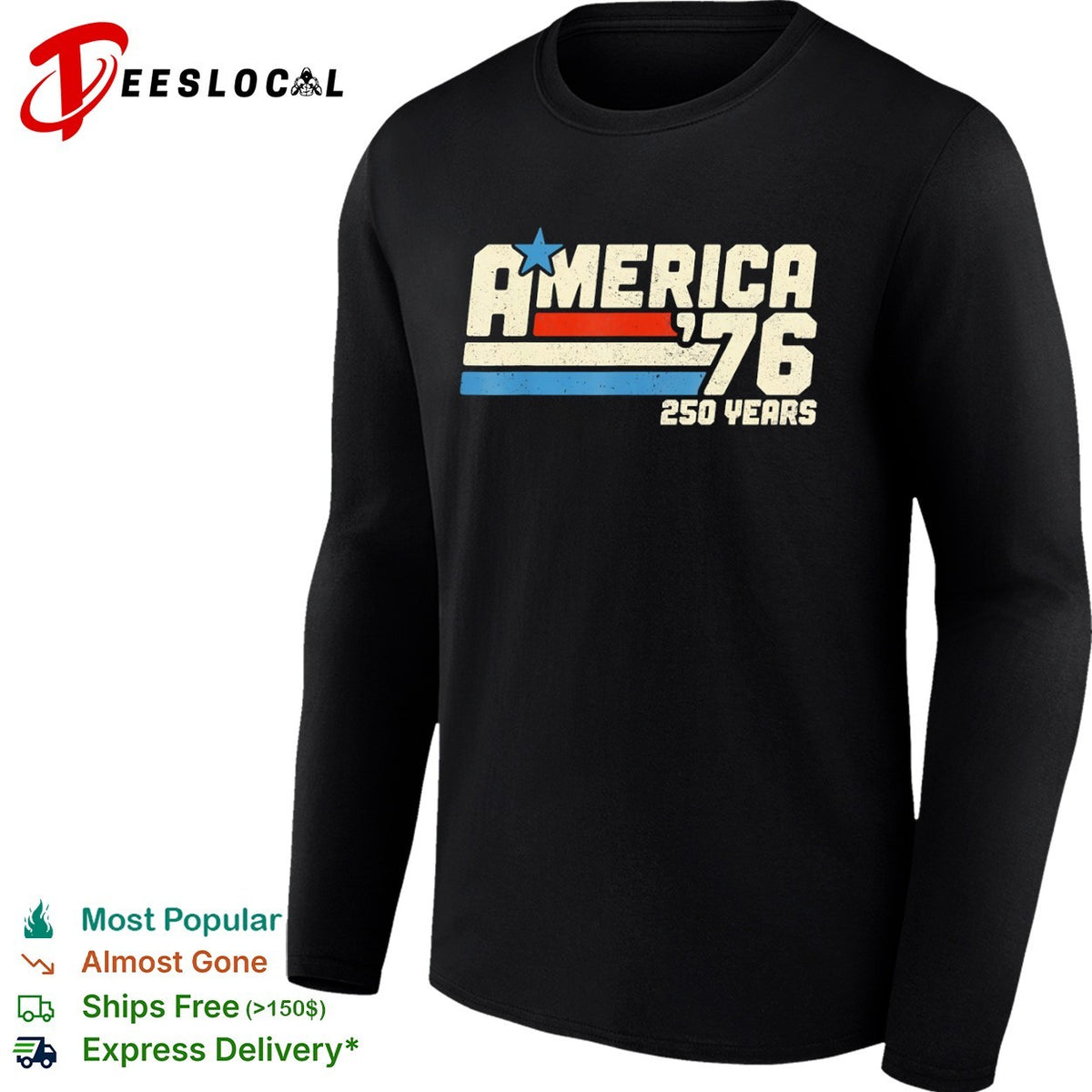 America 1976 250 years patriotic flag stripes and star shirt