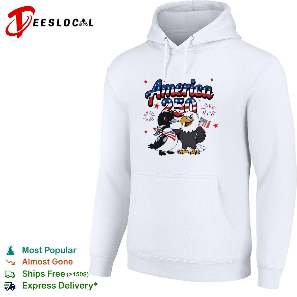 America 250 Loon and Bald Eagle with American Flag Patriotic Fourth of July shirt