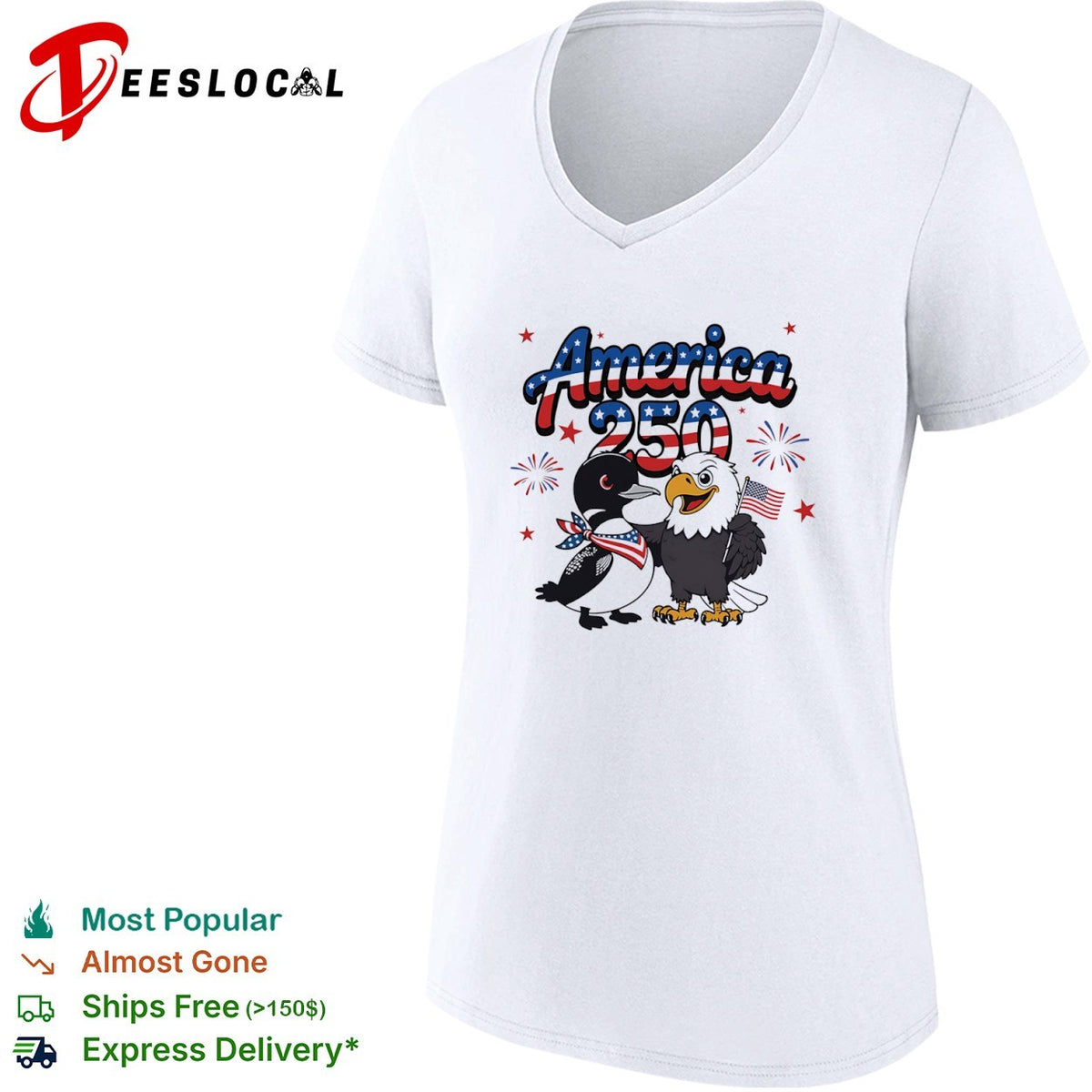 America 250 Loon and Bald Eagle with American Flag Patriotic Fourth of July shirt