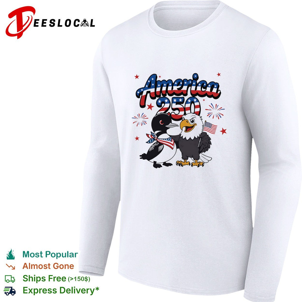 America 250 Loon and Bald Eagle with American Flag Patriotic Fourth of July shirt