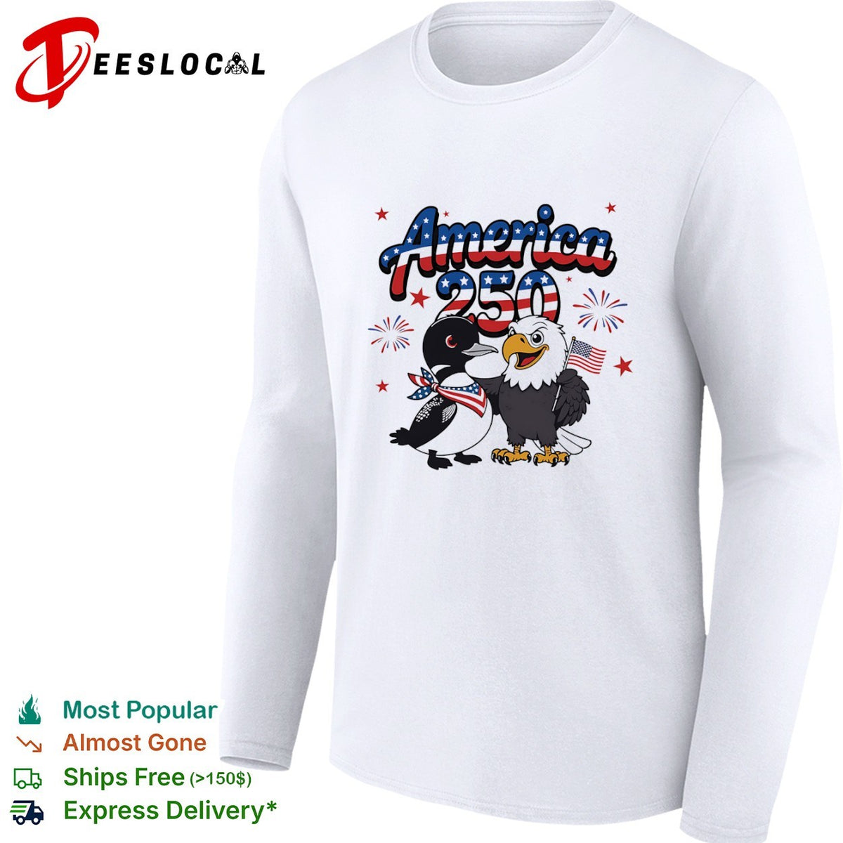 America 250 Loon and Bald Eagle with American Flag Patriotic Fourth of July shirt