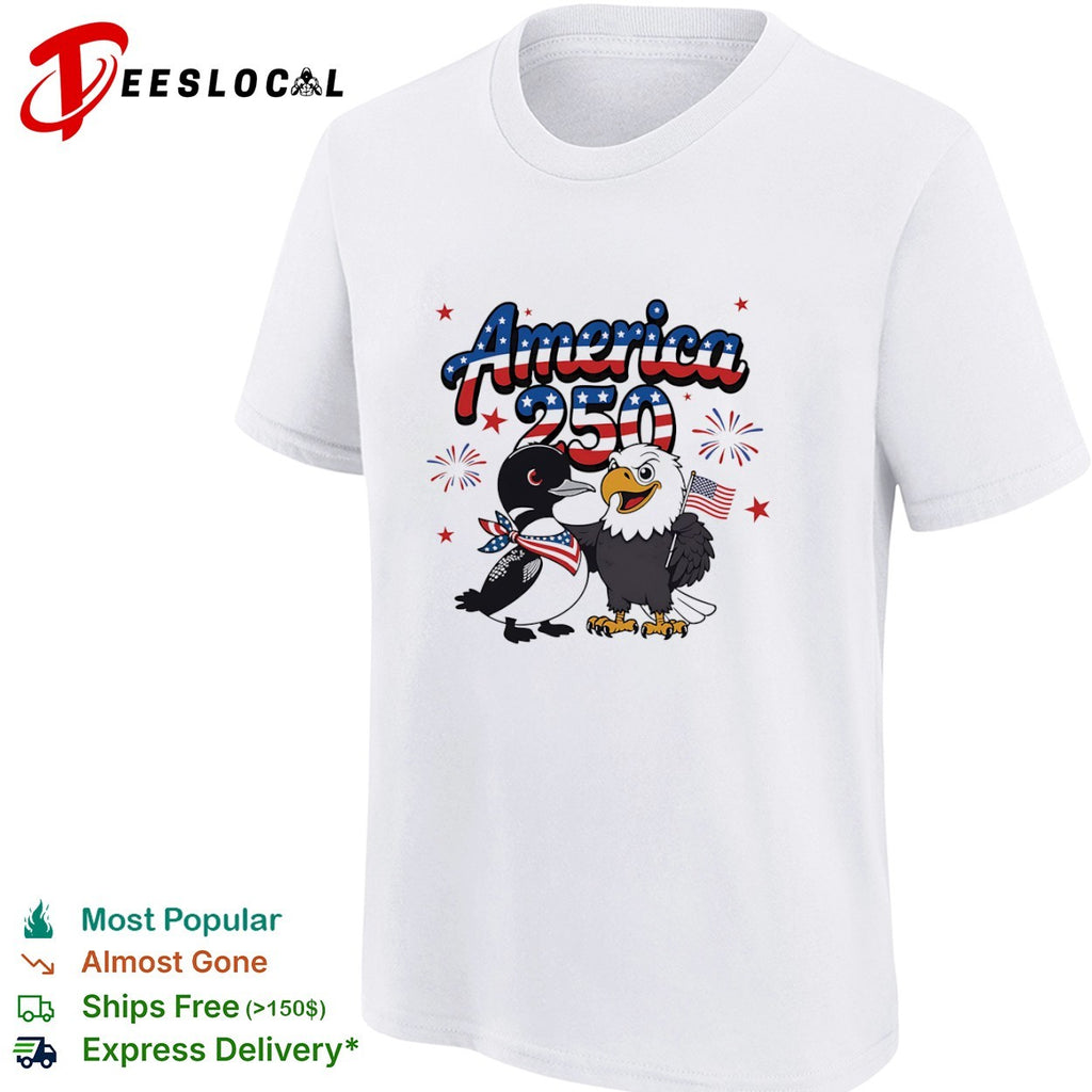 America 250 Loon and Bald Eagle with American Flag Patriotic Fourth of July shirt